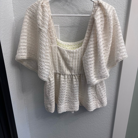 Anthropologie Elegant White and Green Crochet Blouse - Picture 6 of 6